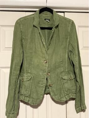 J.Crew Linen Blazer Olive Green Lightweight Utility Chic Jacket